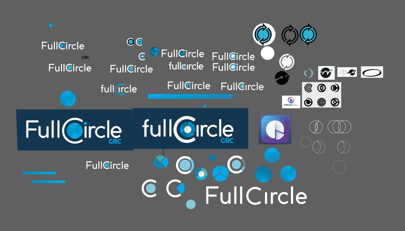 Type and icon studies for the fullCircle logo, testing how far the circle could go